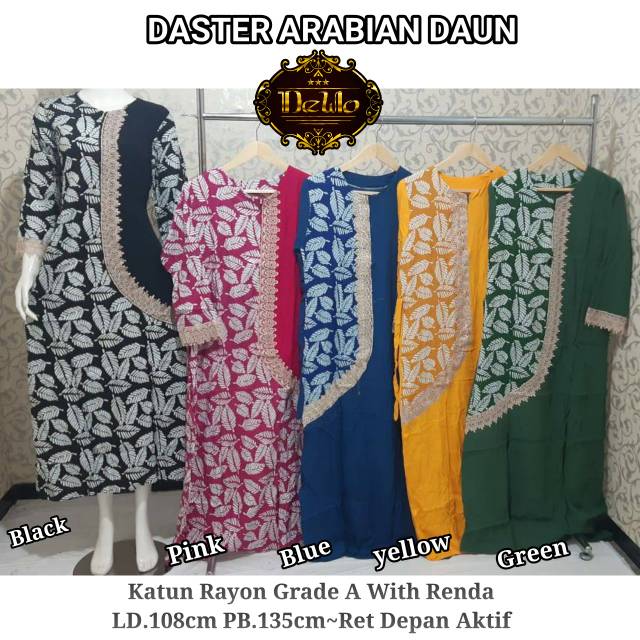 Daster Arabian lengan panjang motif daun