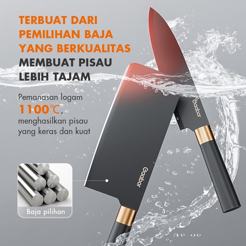 Gaabor Pisau Set Dapur Knife Set 5 in 1 Anti Karat Pisau Daging Asahan Pisau Gunting Pisau Serbaguna / GP-02AS