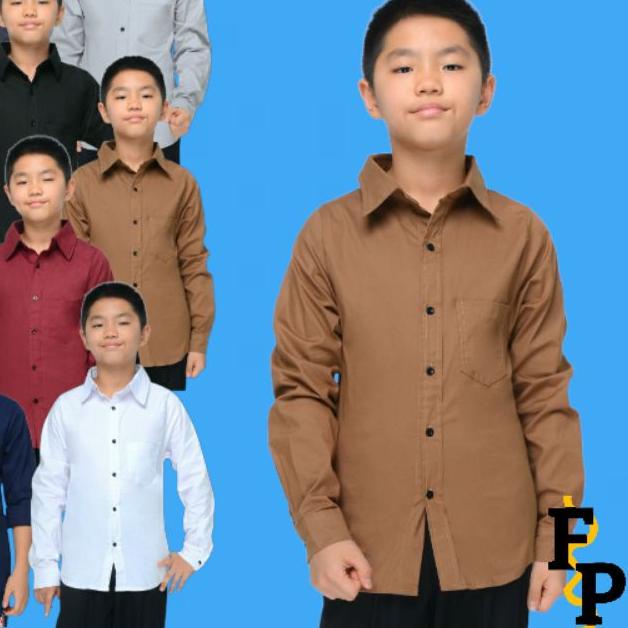 ☞ Pakaian Baju Anak Umur 8-13 Tahun Kemeja Polos Anak Laki laki Cowok Lengan Panjang Premium Murah Ω
