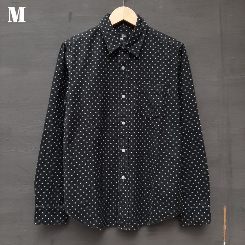 Kemeja Panjang Flannel Stussy Polkadot Black & White M Original Second Branded Medan