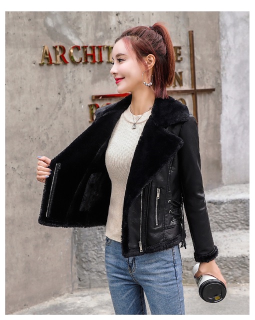 Jaket Kulit Bulu Wanita Musim Dingin Leather Fur Jacket Woman Winter