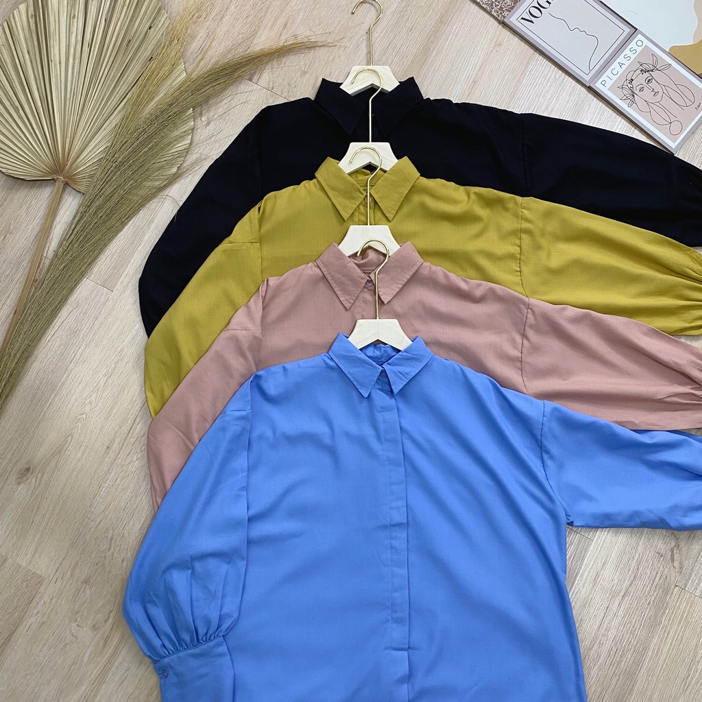 KEMEJA POLOS DOONA TANGAN BALON RAYON DAILY LONG SHIRT OFFICE SHIRT PREMIUM B446