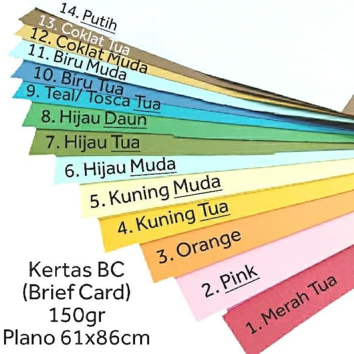 

10 lembar / Karton BC Manila Plano 150 grm 61x86 warna