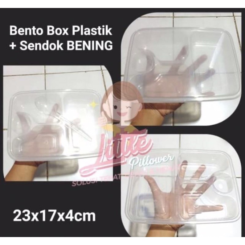 (ISI 25PCS) Bento + Sendok Plastik Tebal FIM /Lunch Box plastik/Kotak Makan