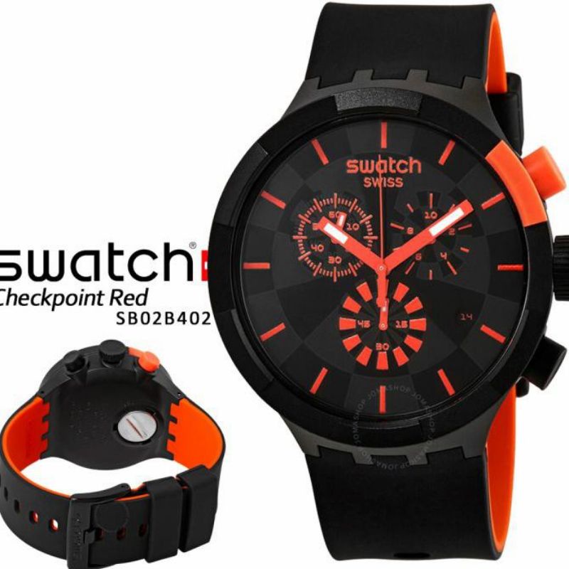 JAM TANGAN PRIA SWATCH SB02B402 BIG BOLD CHECKPOINT RED ORIGINAL