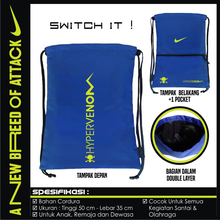 TAS RANSEL GYMSACK SERUT DRAWSTRING NIKE HYPERVENOM 2F BIRU