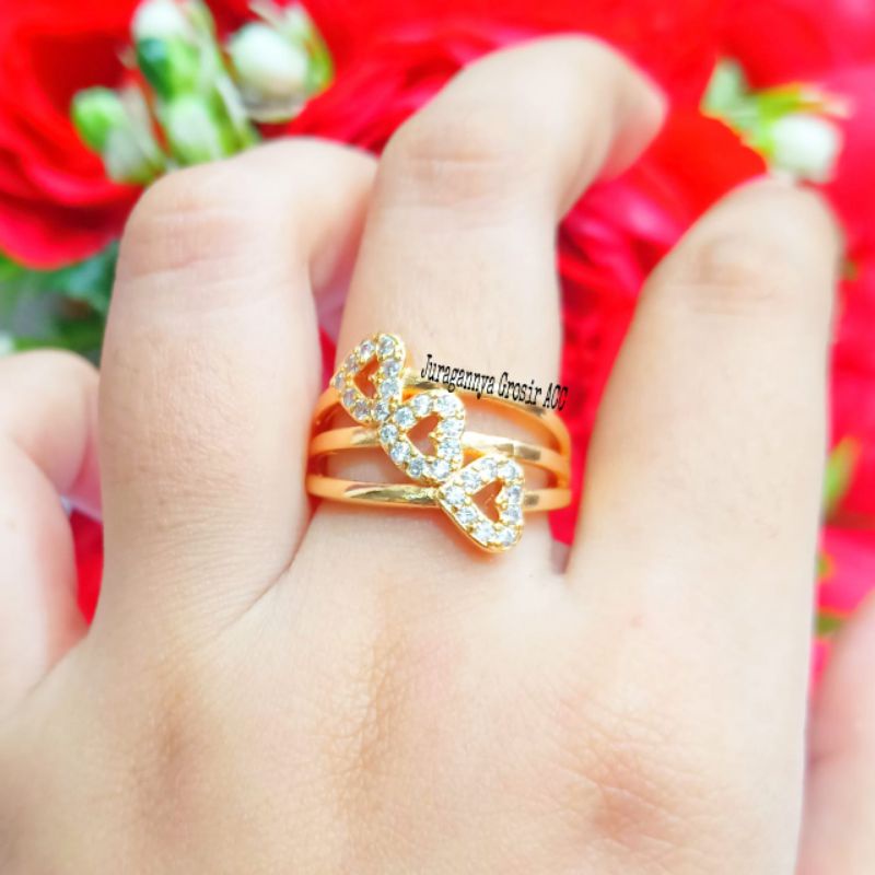 Cincin TITANIUM Wanita Permata Love Tiga Termurah Berkualita Anti Karat