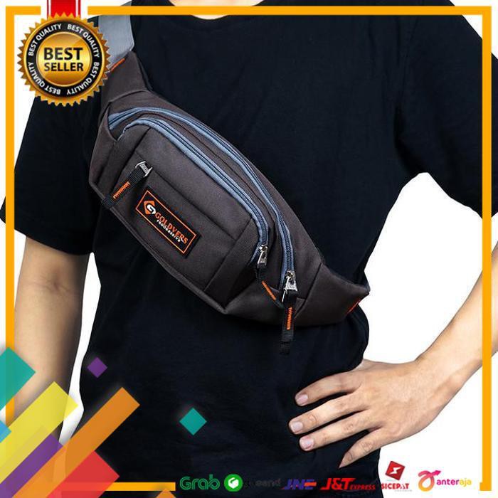 HOT DEAL.. TAS SELEMPANG TAS WAISTBAG PINGGANG PRIA - GOLDIES - COKLAT ..TERLARIS