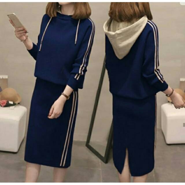 MS SET HODIE ROK LIST sweater stelan training wanita