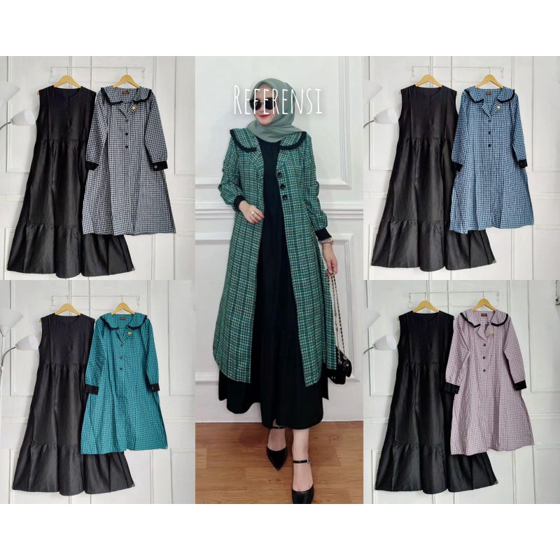 One Set Outer Linen Inner Kotak Haruka // Ahza Dress Set Outer