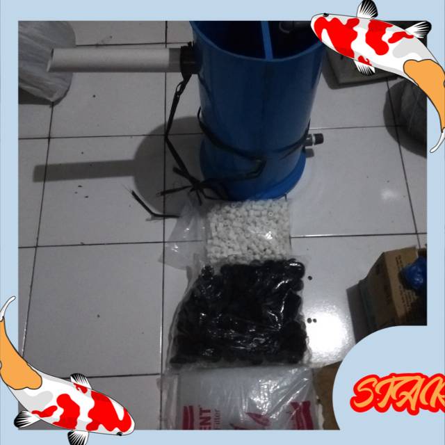 Aquarium kolam ikan tabung tong filter kecil plus media filter full set uk small by ojol