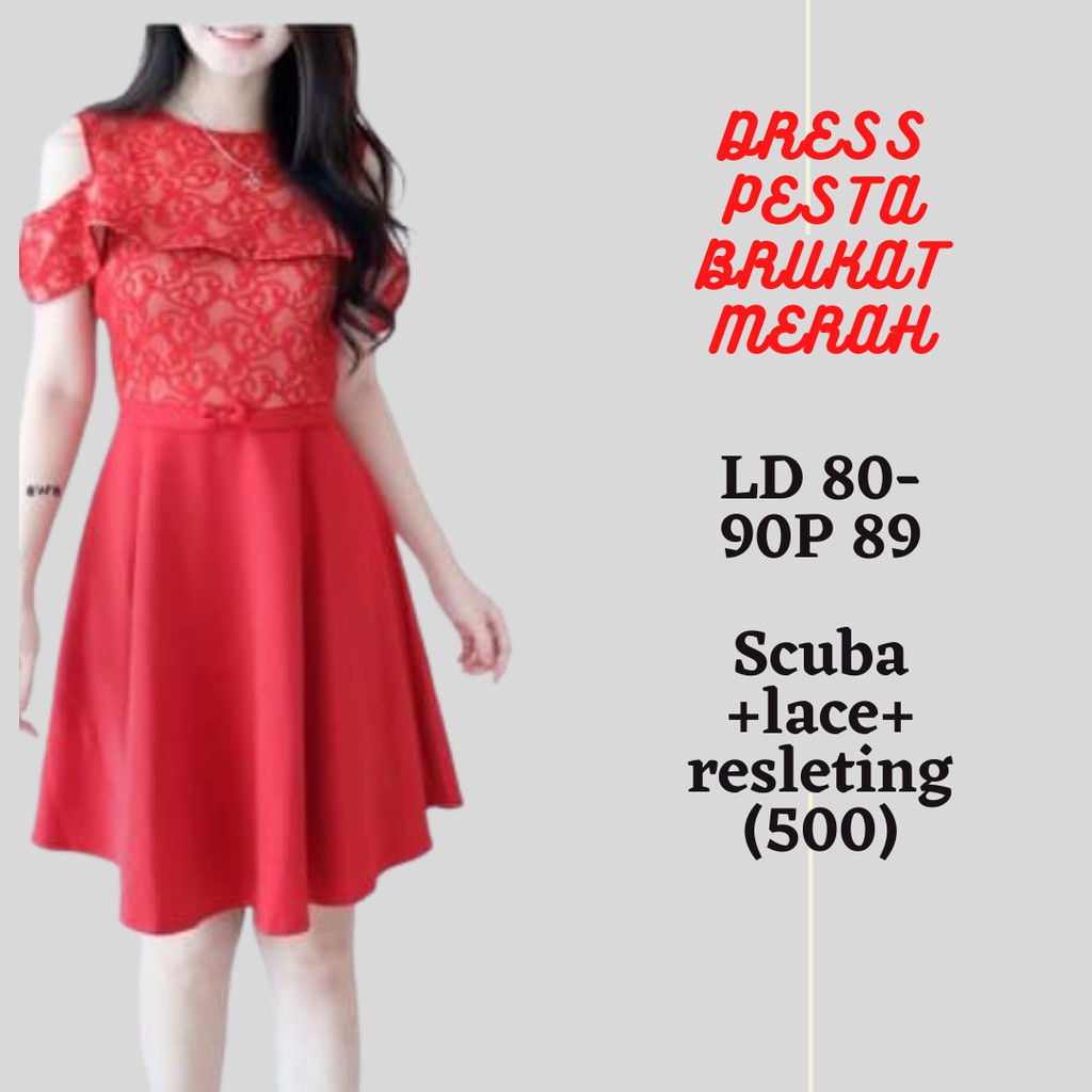 BEST SELLER RESTOK DRESS NATAL MAROON GAUN PESTA REMAJA brukat merah IMPORT TERBARU BROKAT V1W5