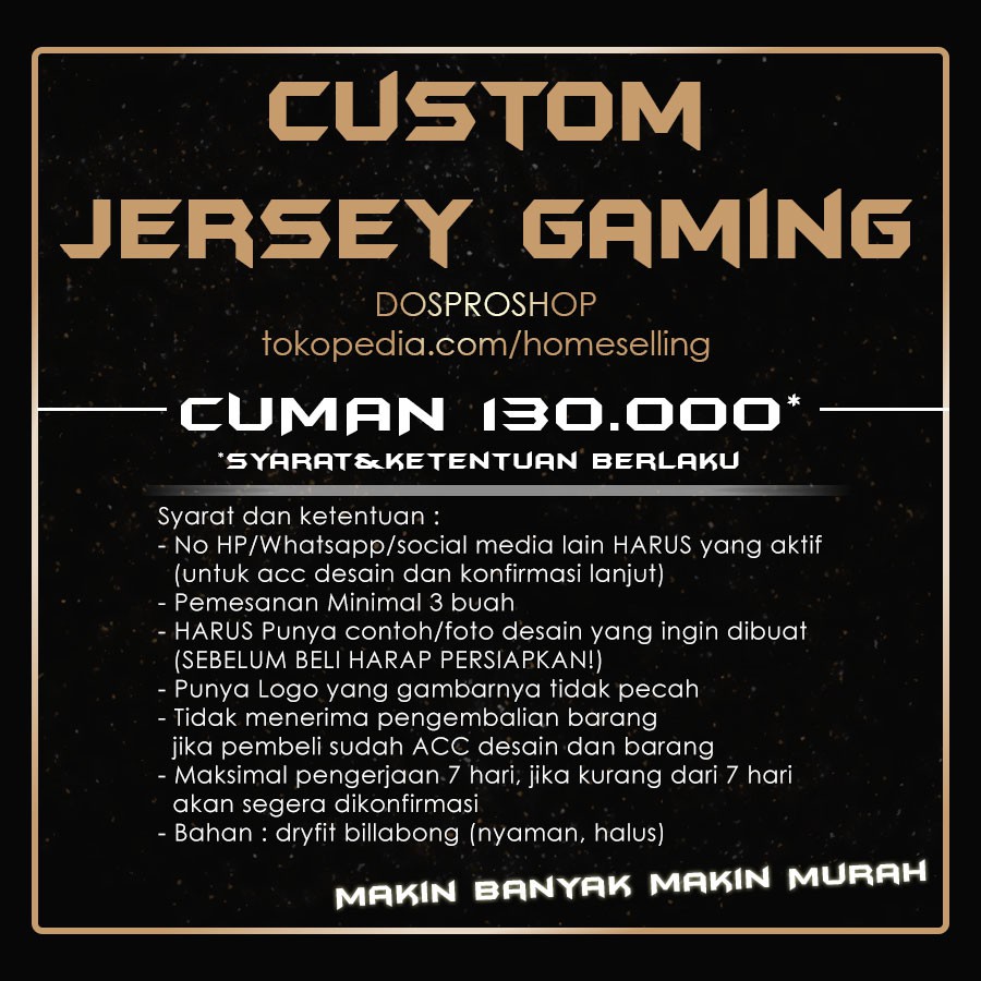 Baju Kaos Jersey Gaming Custom Team/  Desain Team