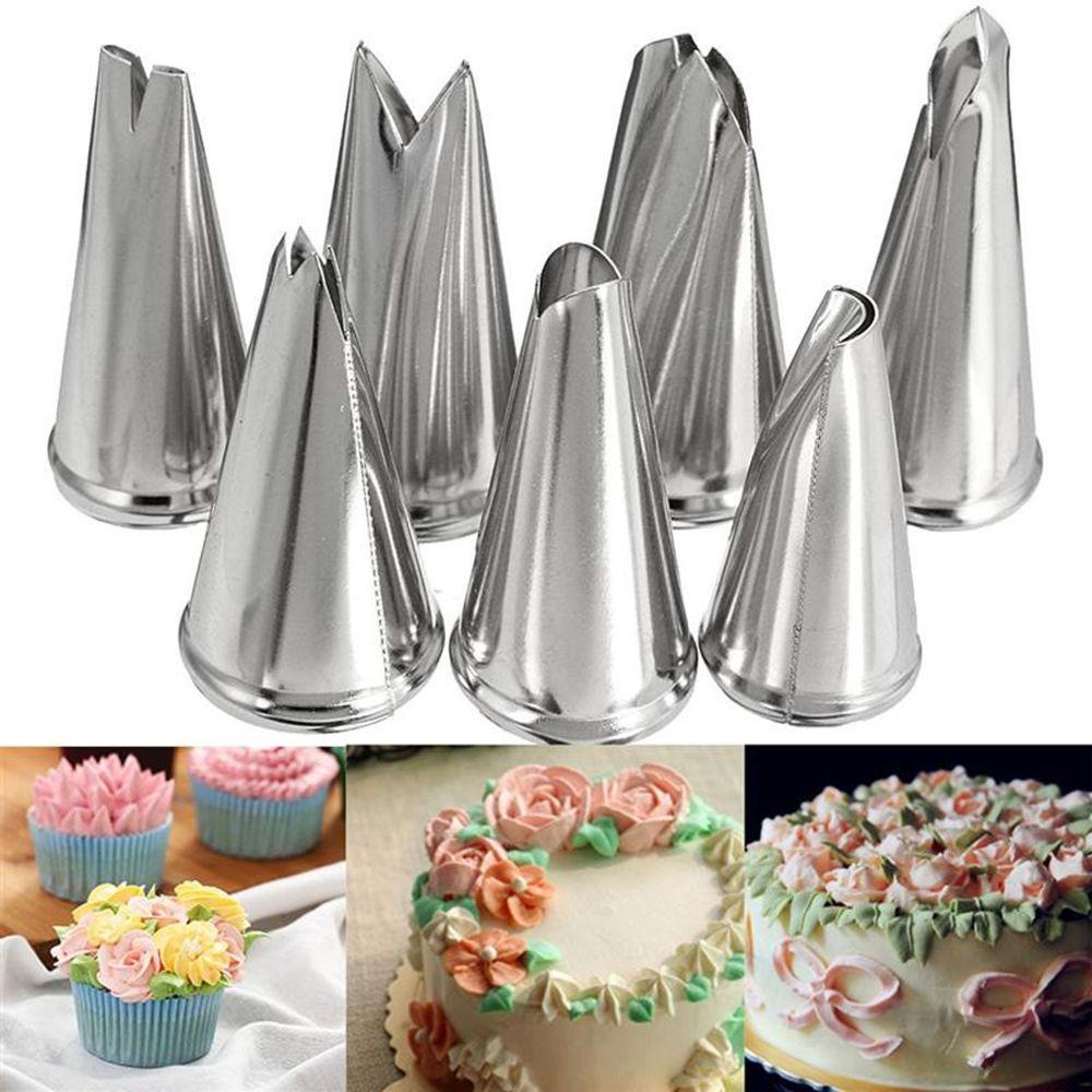 Suyo 7PCS Spuit Piping Bahan Stainless Steel Bentuk Daun Untuk Hiasan Kue / Cupcake