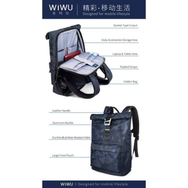 WIWU 15.6-inch Laptop Backpack Fingerprint Lock and USB Charge Port