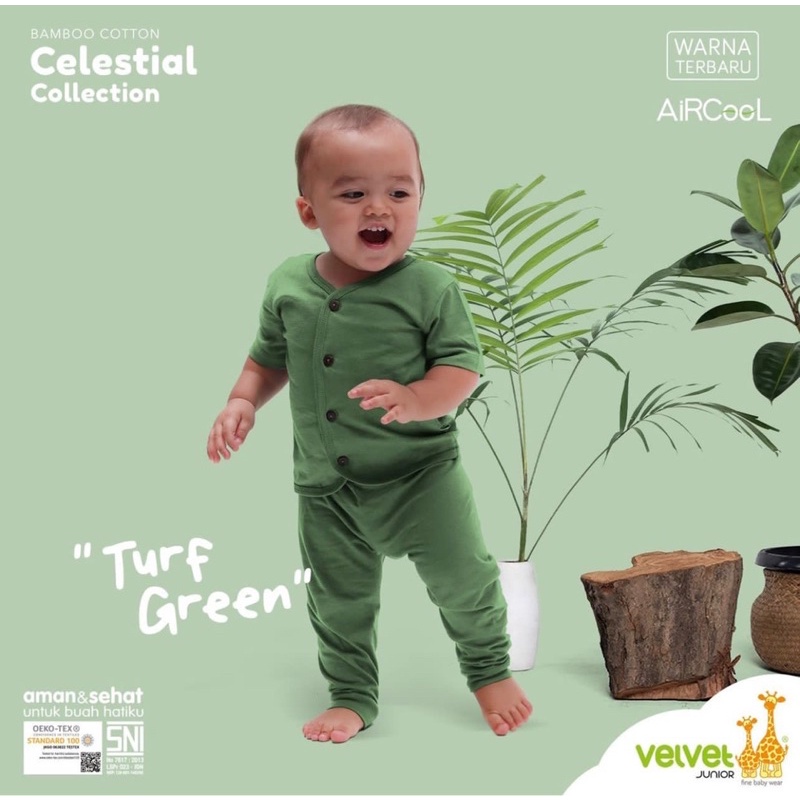 Baju Bayi Piyama Anak Setelan Pendek Celana Panjang Kancing Tengah 0-12 Bulan Velvet Junior Aircool Celestial Series