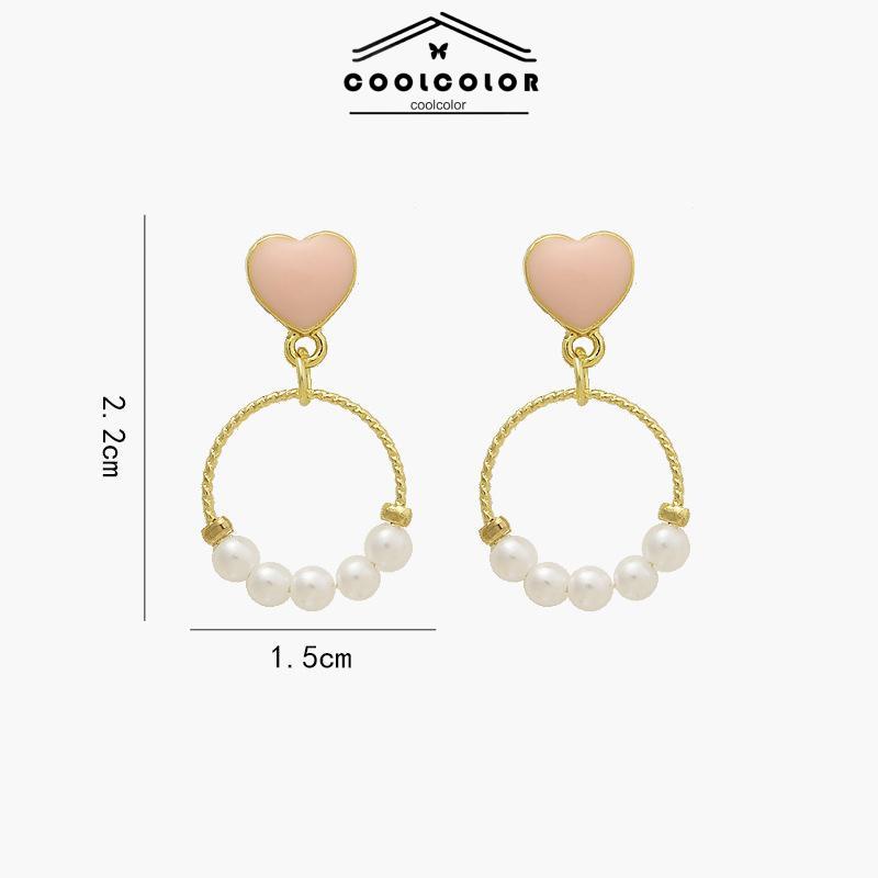 COD Anting Geometris Lingkaran Kecil Manis Love Pearl Stud Earrings- cl