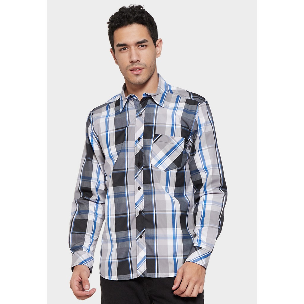 Kemeja Kotak Pria Kombinasi 7038 Lengan Panjang YEGE