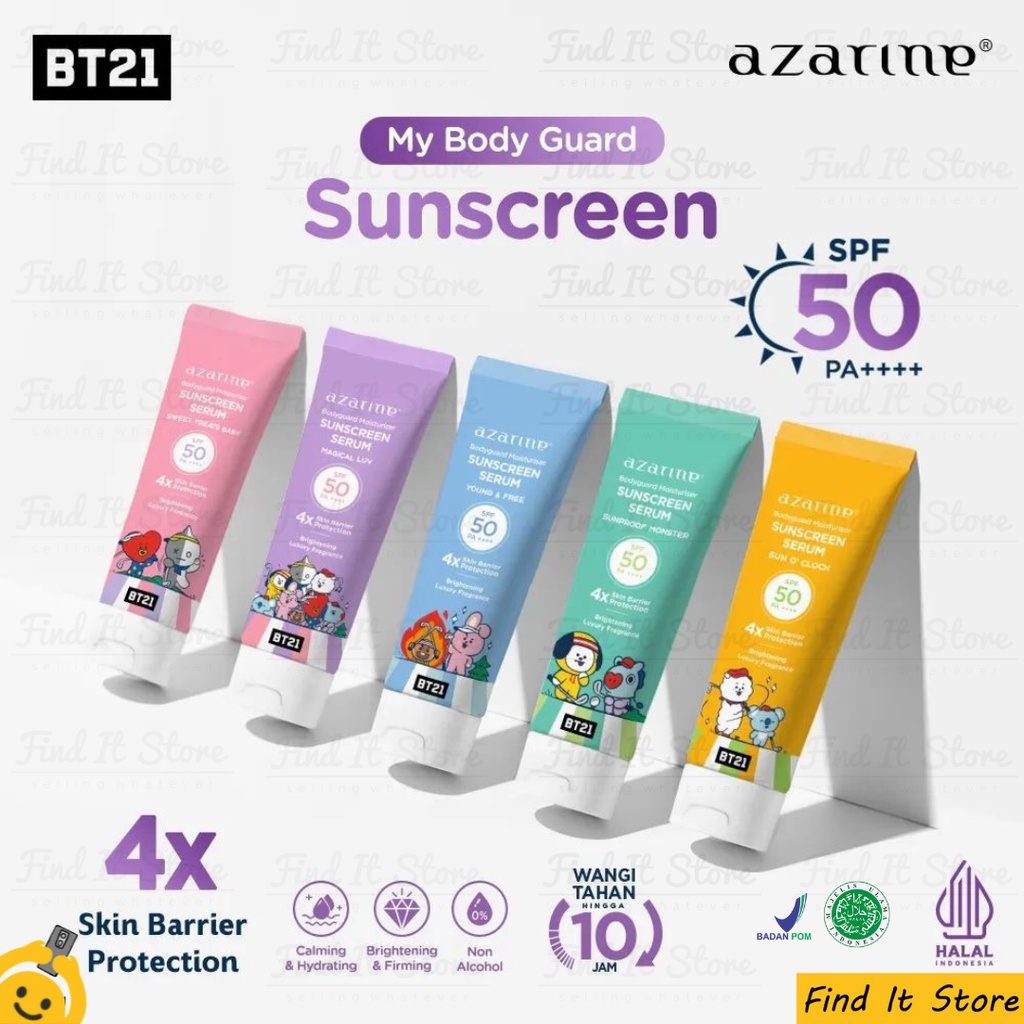 Azarine Body Guard Moisturizer Sunscreen Serum BT21 SPF 50 PA++++ 100ml | BPOM Original BTS Collab Sun Protection