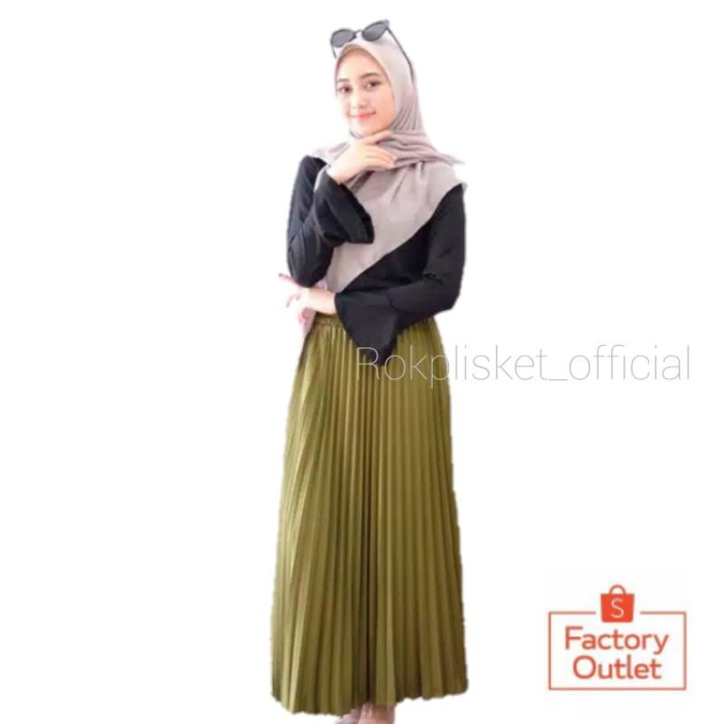 Rok Plisket Premium Wanita | Rok Plisket Jumbo Army Milo Hitam Navy Grey Putih | Rok Plisket
