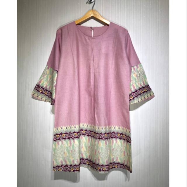 Mallseller blouse tunik blus muslim polos kombinasi motif batik tangan terompet bahan katun