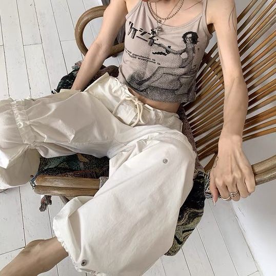 Red Amerika retro manis dan keren gaya gadis panas pixel Amerika Latin cetak potret surat kamisol pendek top musim panas wanita