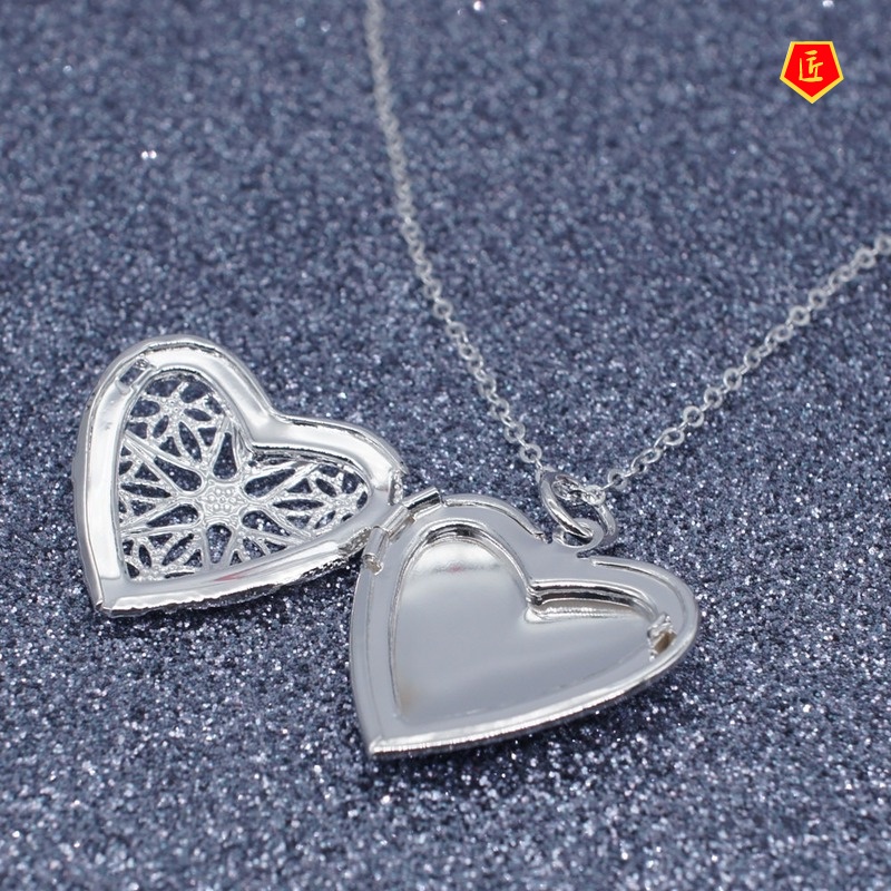 [Ready Stock]Heart-Shaped Mesh Flower Photo Frame Necklace Fashion Creative