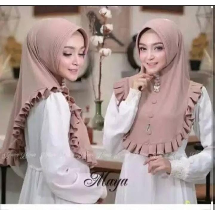 krudung instan jilbab bergo maya motif kancing rempel bahan jersey premium jumbo ped antem terbaru