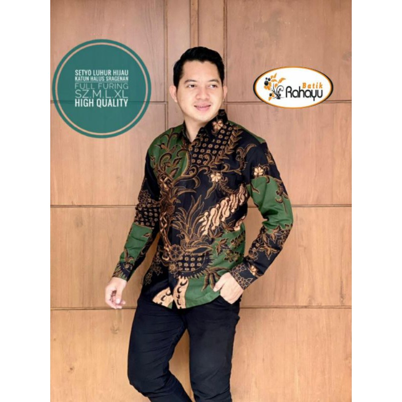 SETYO LUHUR HIJAU KEMEJA BATIK SLIMFIT PRIA LENGAN PANJANG LAPIS FURING