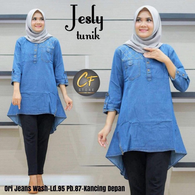 JESLY TUNIK / TUNIK MURAH / TUNIK DENIM / TUNIK JEANS / DENIM KEKINIAN / DRESS DENIM / MIDI DRESS