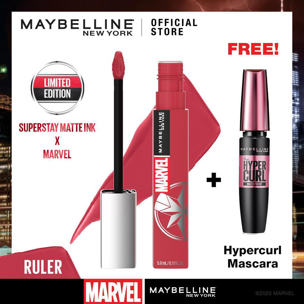 Maybelline X Marvel Superstay Matte Ink Liquid Lipstick Ruler - Captain Marvel - Free Hypercurl