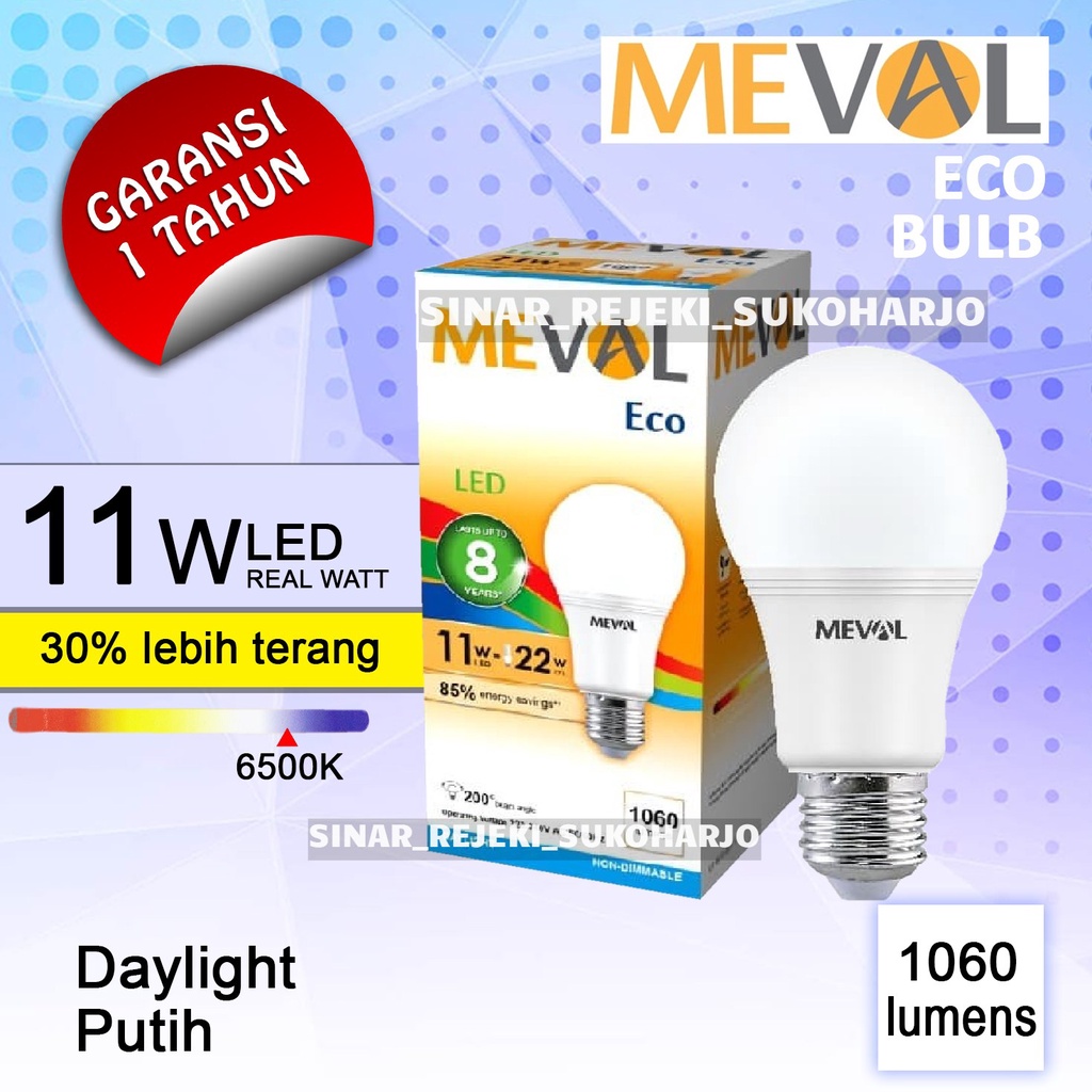 MEVAL Lampu Led Eco 11W Bulb Putih 11 Watt 11Watt