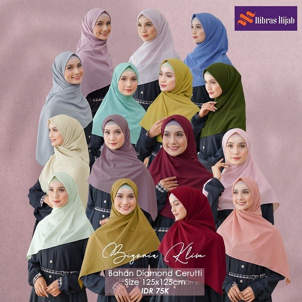 BIGONIA KLIM ORIGINAL BY NIBRAS HIJAB FASHION MUSLIM WANITA JILBAB SEGIEMPAT SQUARE KERUDUNG SIZE 12