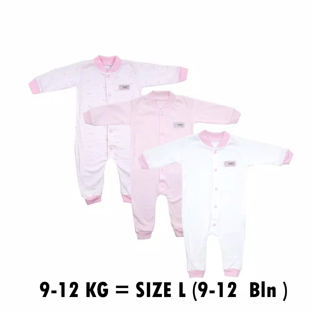 FLUFFY Paket Original Lengkap Baju Bayi (0-3 Bln) Perlengkapan Baru Lahir & Kado Bayi SNI-SS FLUFY PINK Size L