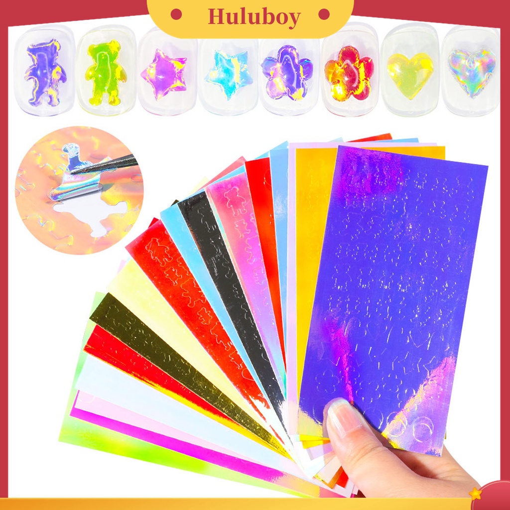 Huluboy Huluboy♡ 16pcs / Set Stiker Kuku Motif Aurora Warna-Warni Untuk Manicure / Nail Art Wanita