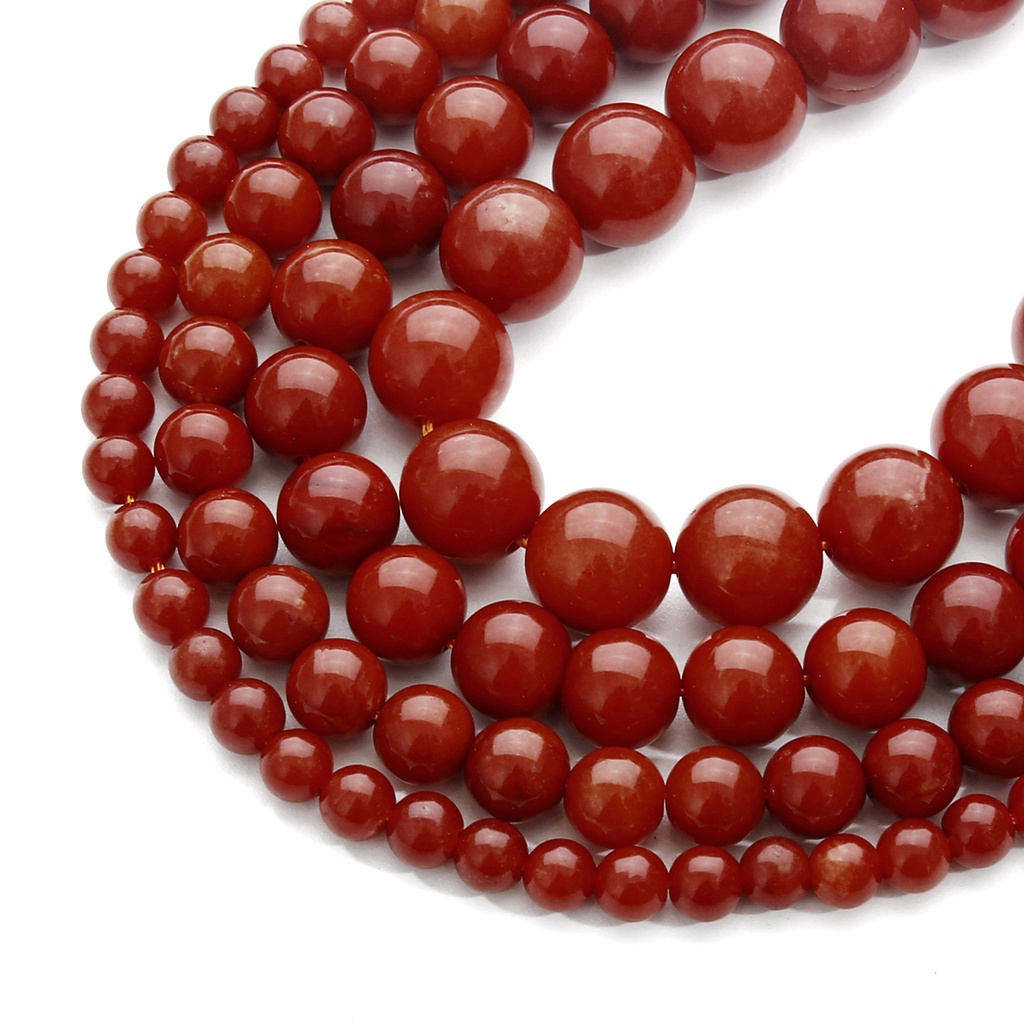 Merek Baru Warna Merah Manik-manik Bulat 6 8 10 12 Mm Baru Karang Alami Merah Bulat Beads untuk DIY Kalung Perhiasan Membuat