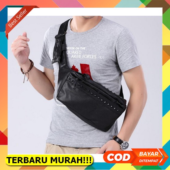 Tas Selempang Pria Premium Import Kanvas Coklat Stephan Ta513C3 Branded Kekinian Bahu Sling Bag Cowo