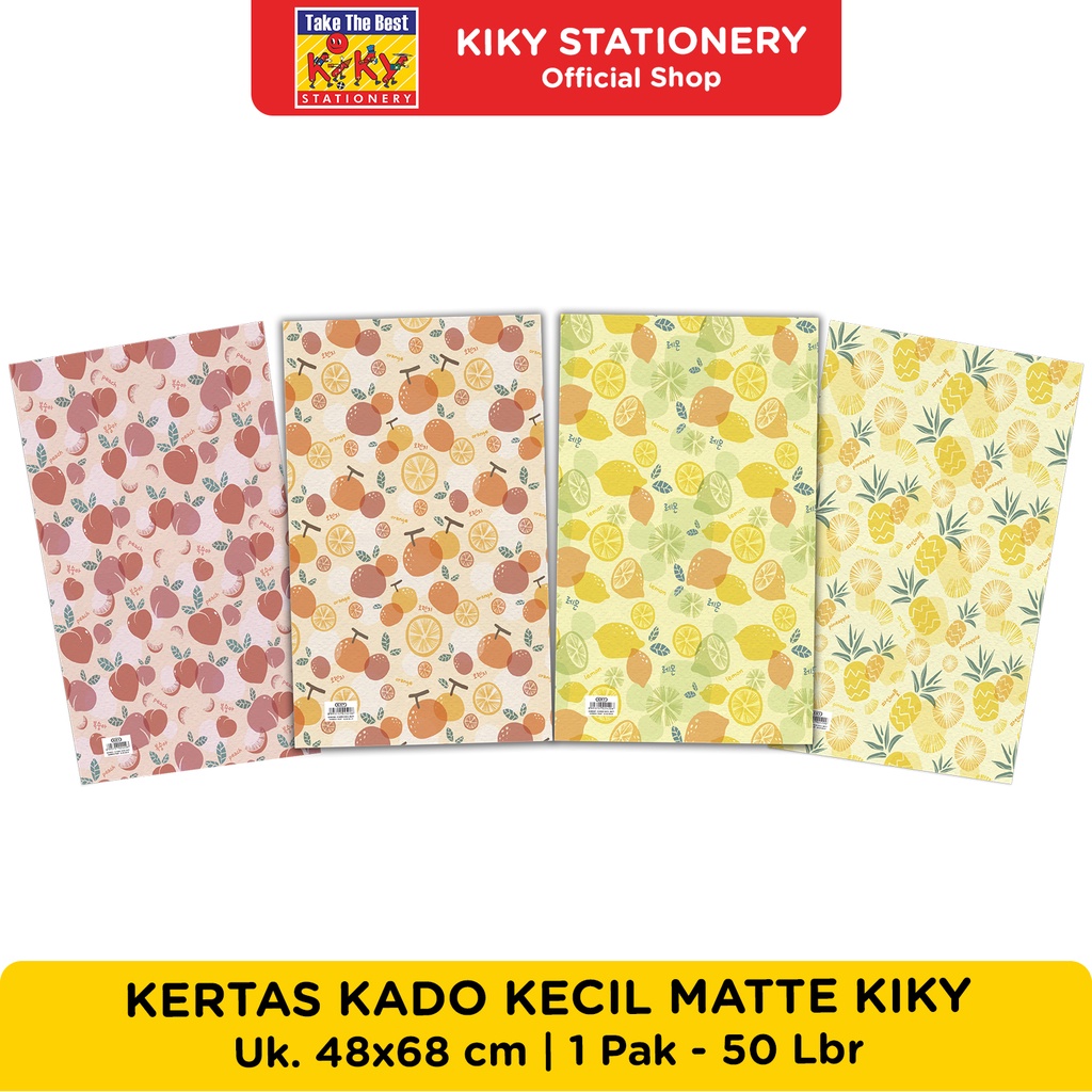 

KIKY Kertas Kado Kecil Matte / Doff Tebal 80 Gram (Uk. 48 x 68 cm) - Per 10 Lembar