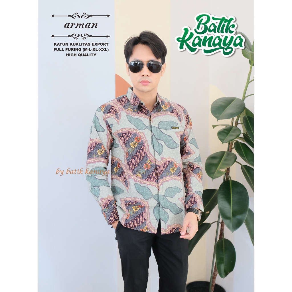 Kanaya - Kemeja Batik Pria Lengan Panjang Full Furing Bahan Katun Kualitas Ekspor ARMAN