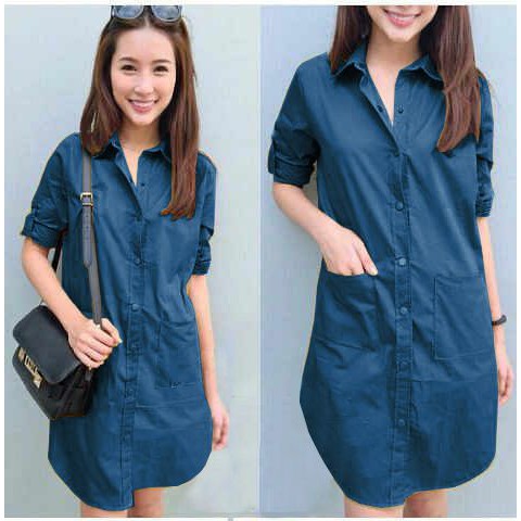 Promo [Long Hem Aliza tosca SW] kemeja wanita katun strecth tosca