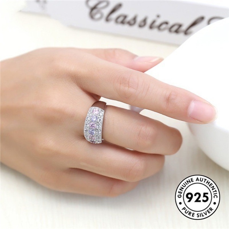 Cincin Moissanite Bahan S925 Silver Warna Pink