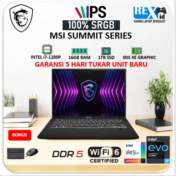 MSI SUMMIT E14 FLIP TOUCH (Evo i7 1280p 16gb 1TBssd IrisXe W11 14.0inch QHD+ DCIP3-100 2IN1 BLIT PEN)