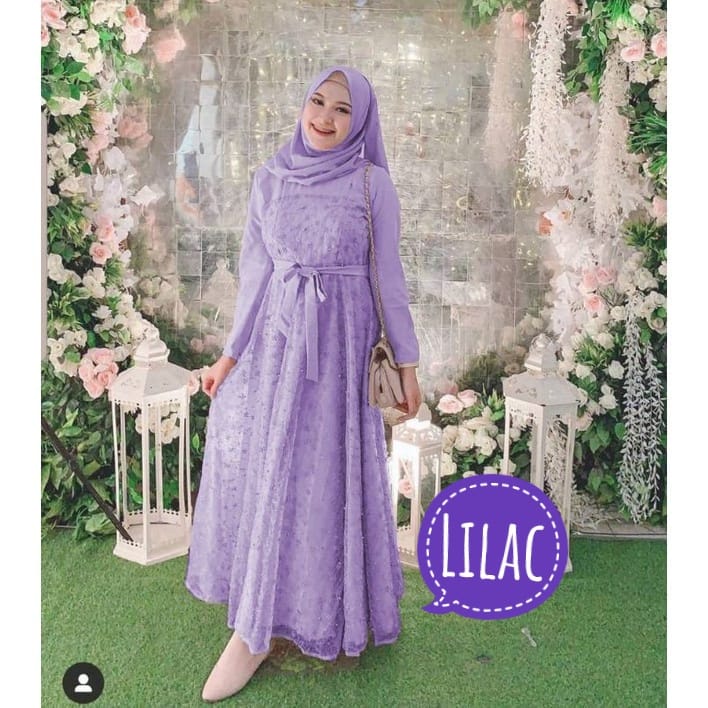 BJ - Maxi JELITA Wanita - Maxi Dress Kekinian - Bahan Moscrepe Kombi Tile Size L LD 100 - Gamis Dress Terbaru - Gamis Kondangan - Fashion Muslim