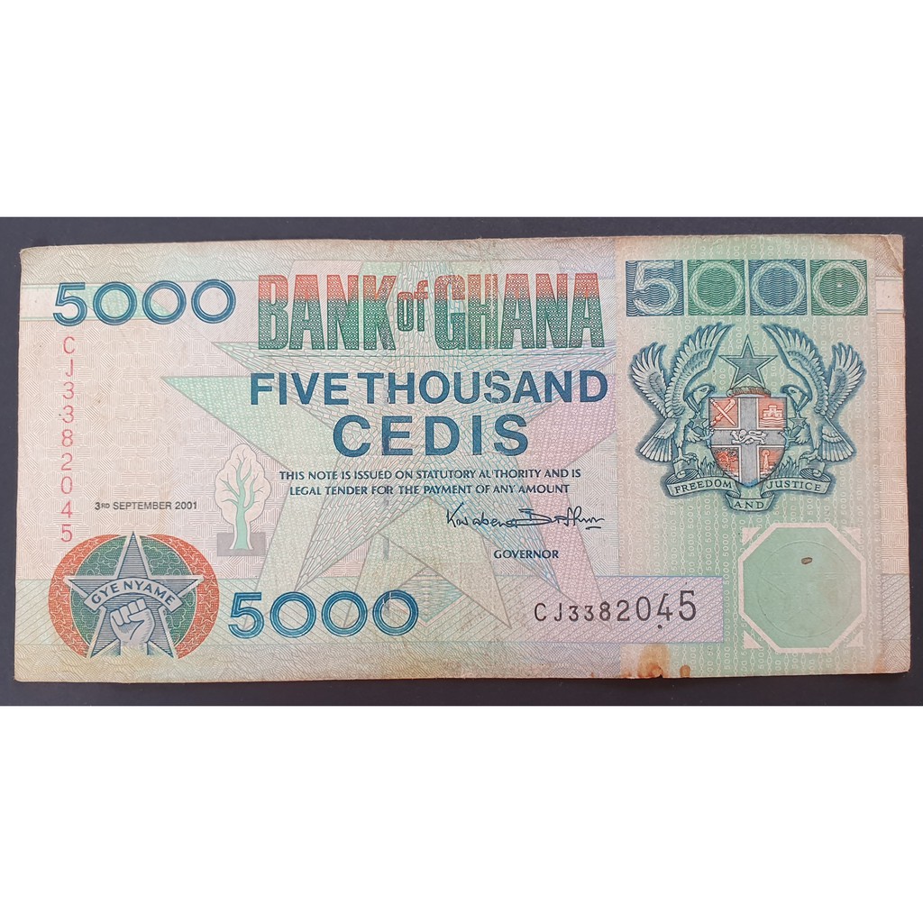 Uang Kertas Ghana 5000 5.000 Cedis 2001 Fine Bekas