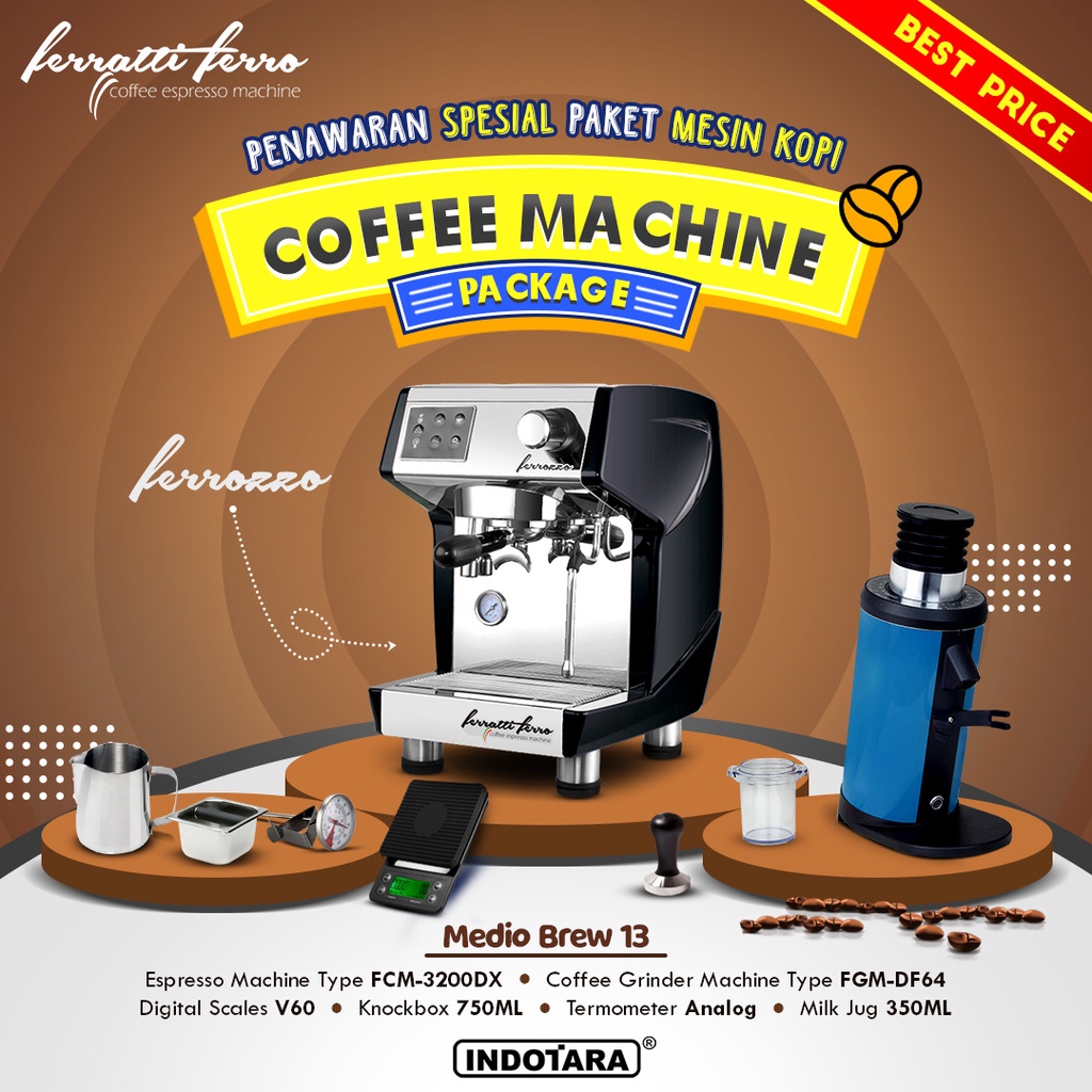 Paket Mesin Kopi Ferratti Ferro - Ferrozzo - Medio Brew 13 - 14