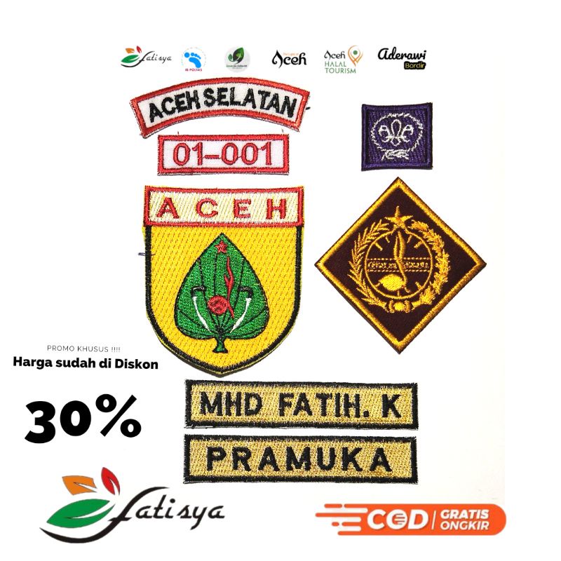 badge logo pramuka aceh bordir lengkap