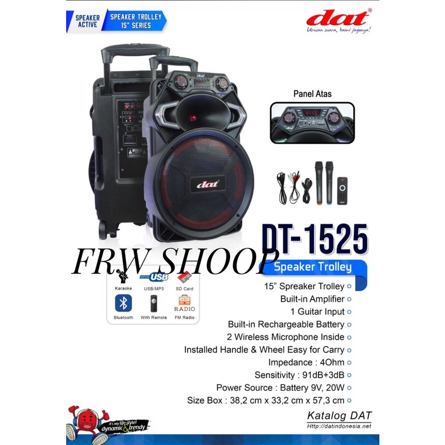 SPEAKER PORTABLE WIRELESS DAT DT 1525 / DAT DT1525 15INCH FREE 2 MIC