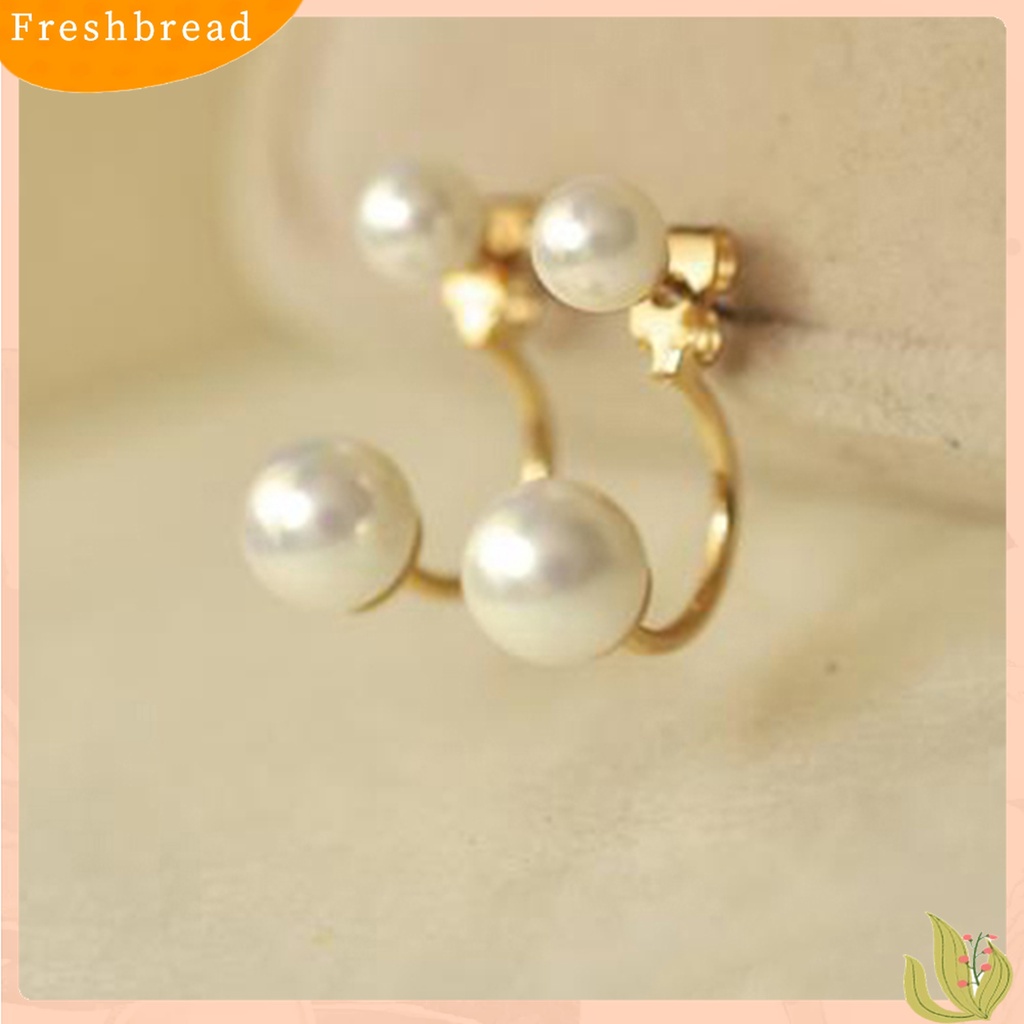 Fresh| 1 Pasang Anting Stud Mutiara Tiruan Ganda Bahan Alloy Untuk Wanita