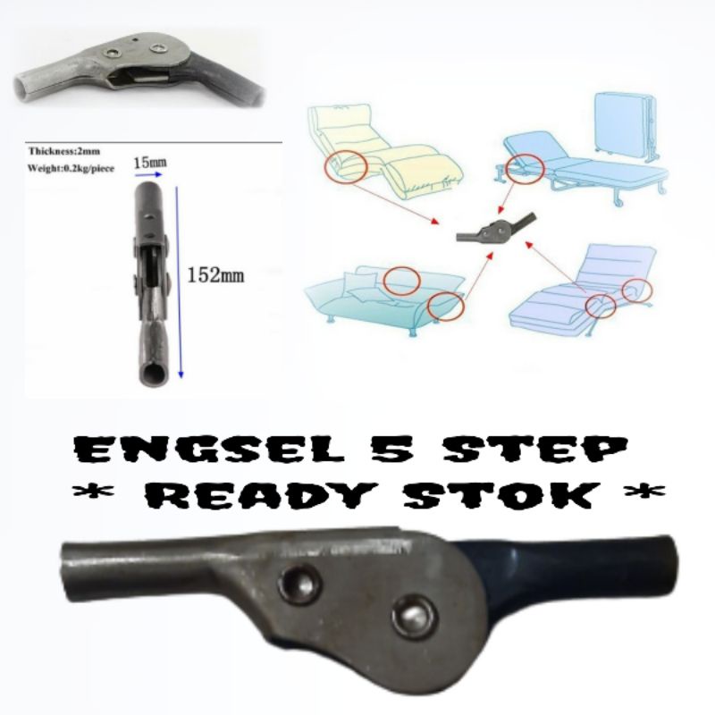 Engsel pistol 5 step / Engsel sofa Lipat / Engsel Bangku Sandaran / Engsel Bangku Reflexy