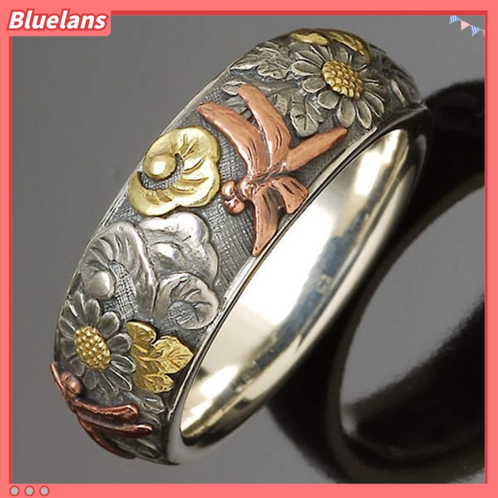 Bluelans Cincin Desain Capung Bunga Matahari Bahan Alloy Gaya Vintage Untuk Pesta